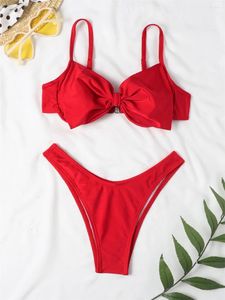 Women's Swimwear Red Bowknot Bikini Thong 3D Bow Swimsuit Y2K Kawaii Vacation Swimwears Women Two Piece Beach Bathing Swimming Suit Bikinis