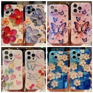 Fashion Butterfly Flower Soft TPU IMD حالات iPhone 15 Plus Pro Max 14 13 12 11 Bling Glitter Lens Protector Systlish Rose Floral Luxury Gel Wover Back Skin