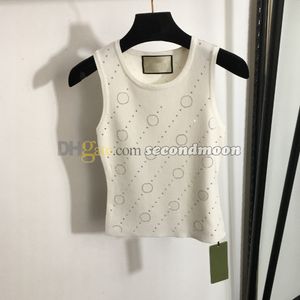 Sparking Crystal Tanks Top Women Round Neck Vest Elastic Fabric Sport Tops Sleeveless Gym Tees