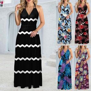 Abiti casual Beach's Beach Summer Summer Maxi Abito a livello Flowy Vacate Floral Floral Stampa Vestidos Halter Bandage Long