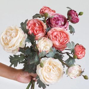 Dekorativa blommor 2024 Artificial Silk Flower Butter Lulian Retro Oil Målning Peony Wedding Home Model Rum Dekoration Partihandel