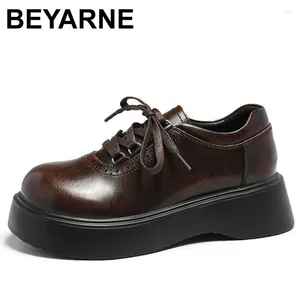 Casual Shoes Women Loafers Genuine Leather Thick Heels Student Female Lace Up British Style Lady Oxford Footwear HighHeels