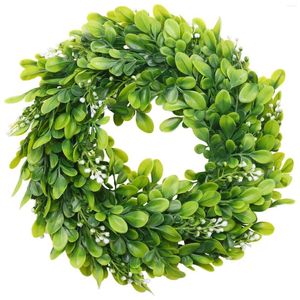 Dekorativa blommor 2 Pack Artificial Boxwood Wreath Faux Green Leaves ytterdörr hängande dekoration 10 tum