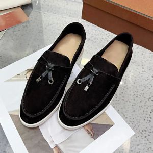 balettlägenheter casual skor loafers platt låg topp mocka ko läder oxfords moccasins sommar promenad loafer slip på loafer gummisulan lägenheter loro piano