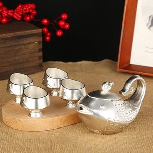 Teaware Sets Metal Silver Tea Set Chinese Style 1 Tray Pot 4 Cups European Teacup Retro Teapot Free Gift Coffee Cup