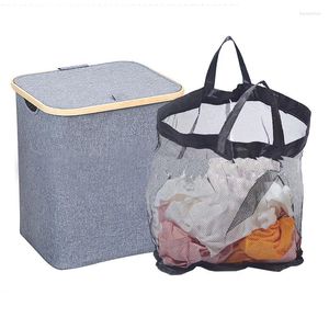 Tvättpåsar korg med lock 60L Compapible Hamper Washable Bag Waterproof Sorterare för sovrummet leksaksduk