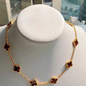 Designer VAN V Gold Thick Plated 18K Rose Tiger Eye Stone Ten Flower Necklace with Four Leaf Grass and Double Sided Lucky High Grade Feeling