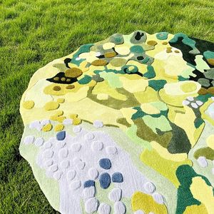 Carpetes séries verdes nórdicas 3D Padrão artesanal acrílico tapete de mistura estilo pastoral Little Forest Round Decoration Carpet