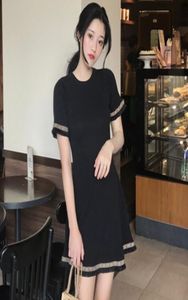 2019 spring and summer new women039s round neck color tassel knit shortsleeved dress waist was thin A word short skirt7043042