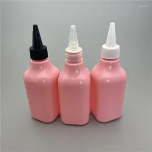 Garrafas de armazenamento 200ml x 24 pigmento quadrado de plástico rosa vazio com tampa de boca pontiaguda e líquido contêineres de embalagem líquida torcer