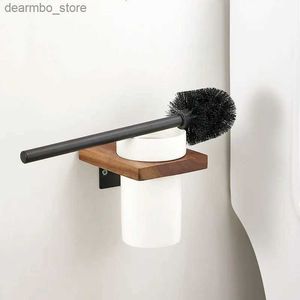 Rengöringsborstar mjuk borst toalettborste vägg Hanin keramisk bas fast trähylla rostfritt handtag wc cleanin verktyg badrumstillbehör set l49