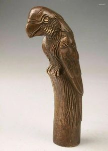 Decorative Figurines Old Carving Bronze Lifelike Eagle Parrot Statue Cane Head Walking Stick