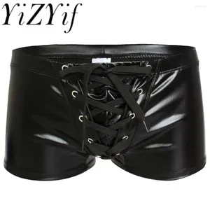 Men's Shorts YiZYiF Sexy Men Boxer Short Underwear Panties Shiny Patent Leather Exotic Drawstring Metallic Swimwear Beach