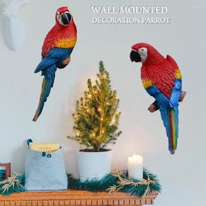 Estatuetas decorativas resina criativa colorido parrot estátua parede suspensa escultura de animais para decoração de jardim de escritório em casa gota de ornamento