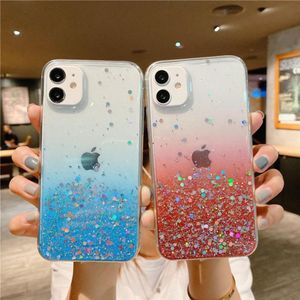 İPhone 13 için Clear Glitter Telefon Kılıfları 12 Mini 11 Pro XS MAX XR X 7 8 Plus SE Gradyan Gökkuşağı COQUE3039245