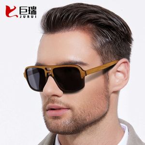 New with Trendy Large Frame and Double Beam Sunglasses for Men's Outdoor Driving, UV Resistant All Wood Glasses