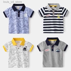 Polos Cartoon Dino Printed Polo Shirts for Boys Kids Short-sleeve Tees Children Top T shirt Toddler Child Kids Clothes New Arrival T240415