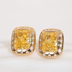 S925 Brincos de agulha de prata para mulheres Brincos de cubo de açúcar de diamante amarelo 2024 Novos brincos de temperamento de estilo quente Luzes de luxo de luxo joias