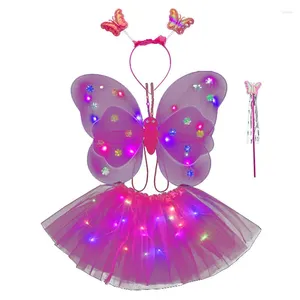 Party Decoration Glowing LED Butterfly Wing Cool Headband Magic Wand Tutu Skirts For Girls Children Birthday Gift