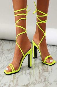 Summer Neon Sandals Women Pumps Fashion Sexy Peep Toe Laceup Ankle Strap Party High Heels Female Thin Heel 2021 Y07213852969