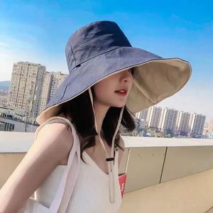 Waster Brim Hun Hat Women Antiuv Protection Taskman Cap Fisherman Fold Summer Cotton BEACH BEACH BUCEKT 240403