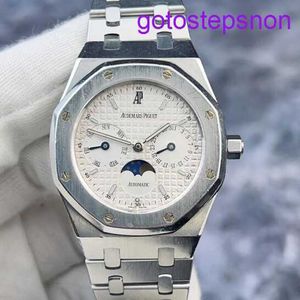 Causal AP Wrist Watch Royal Oak 25594st Precision Steel Material White Plaid Dial Date Week Moon Fas Automatisk mekanisk herrklocka