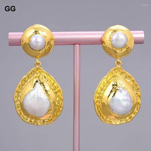 Dangle Earrings GG Jewelry Natural White Coin KESHI Pearl Gold Plated Stud For Women