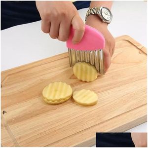 Obst Gemüsewerkzeuge Edelstahl Wellenschneider Slicer Kartoffel Karotte Crinkle Französisch Pommes Messer Küche Drop Lieferung Hom OTN7M