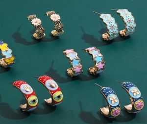 Stud Design Enamel Colorful Hand Earrings For Women Fashion Sweet Flower Cshaped Statement Jewelry4697999