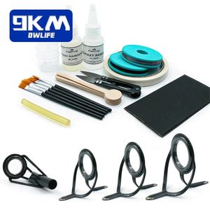 Fishing Rod Tips Repair Kit Fishing Pole Tips Replacement Kit Ceramic Ring Rod Guides with AB Glue Wrapping Thread Tape 240407