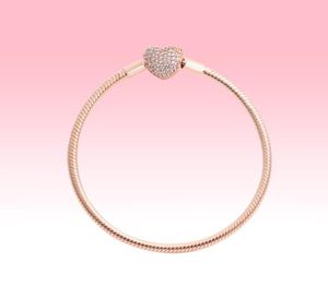 18k Rose Gold Pleasts Bracelets com caixa original para 925 Silver Love Hearts Chain Bracelet Women Jewelry2003139