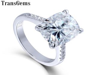 Transgems Big Stone 14k 585 White Gold 5ct Carat 9x11 Cushion Cut Fg Color Moissanite Engagement Ring For Women Wedding Gift Y19066070163