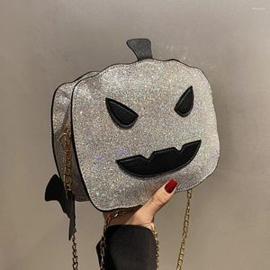 Umhängetaschen Frauen Messenger Halloween Kürbis Damen Casual Bag Pailletten -Paillettenkette lustiges Pu Leder für Wochenendurlaub