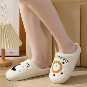 Carpets Moon Clock House Slippers Indoor Shoes Non Slip Sole Plush Winter For Outdoor