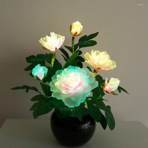 Decorative Flowers Beautiful Peony Artificial Led Colourful Small Bouquet Flores Home Party Spring Wedding Decoration Mariage Fake Flower