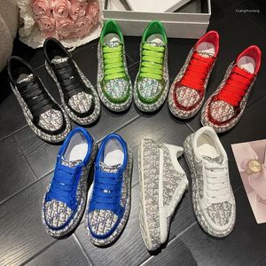 Casual Shoes Full Diamond Sponge Cake Women Thick Soled Printed Embroidered Rhinestones Comfortable And Sports Board