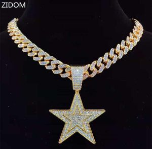 Homem Hip Hop Five Pointed Star Pingente Colar com 13mm Miami Chain Chain Iced Out Bling Hiphop Colares