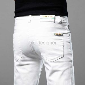 Мужские джинсы дизайнер высококачественных весенних и летних новых белых джинсов мужские эластичные стройные подъемы маленькие брюки для ног мужская модная марка длинные брюки