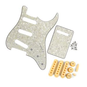 Guitar Guitar Parts Set 11 Hole Strat Pickguard SSS Back Plate 50/52/52mm Pickup Covers 2T1V Guitar Knobs Switch Whammy Bar Tips