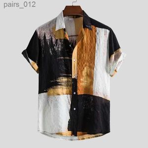 Mäns T-shirts Summer Splicing Work Mens Kort ärm Single Chest Loose Casual Hawaiian Ethnic Party Shirt YQ240415