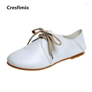 Casual Shoes Cresfimix Women Cute Soft Pu Leather Lace Up Spring Flat Female Dark Brown Summer Loafers Lady Comfortable