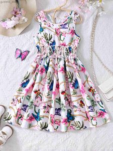 Sukienki dla dziewczynek Girls Summer Nowy produkt Fałszywa sukienka Butterfly Suknia Słodka i urocza sukienka w stylu talii bez rękawów Y240415