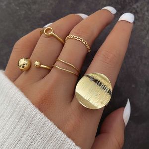 Personalized Fashion Geometric Round Adjustable Open Ring Set of 5 Creative Ball Alloy Rings