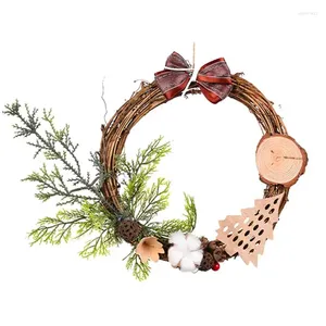 Decorative Flowers Christmas Wreath With Bow Artificial Rattan Pine Cone Red Berries Winter Door Decoration Farmhouse