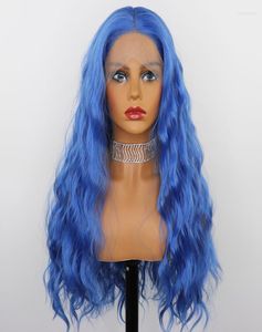 Parrucche sintetiche Bellissima parrucca blu anteriore in pizzo riccio sciolto Colore blu 13x4 per le donne capelli senza gluli Kend227244127