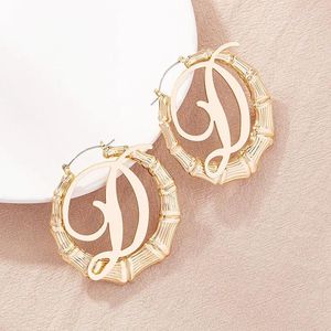 Stud Earrings Personalized Customized Letter Hoop For Women Hip-hop Gold-plated Big Round Circle Bamboo Fashion Jewelry