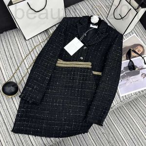 Tvådelad kläddesigner Spring/Summer New Nanyou Cha Elegant and Style Rough Tweed Suit Coat i kombination med hög midjekedjekjol Set Ajac