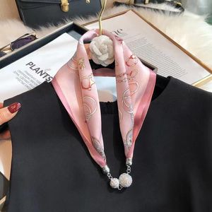 Lenços imitação de lenço de seda pingente de fivela magnética usando primavera e outono colo do pescoço cervical feminino pequeno feminino