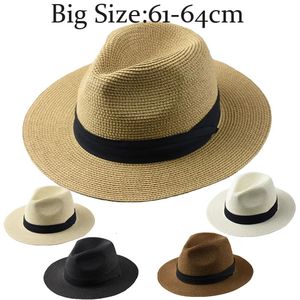 Tamanho grande XL61-64cm Chapéus do Panamá Homens Mulheres Praia Chapéu de palha largo de palha Lady Summer Sun Hats Plus Size Fedora Hat 55-57cm 58-60cm 240412