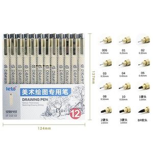 12 Kinds of Manga Markers Needle Pen Art Hand-painted Hook Line Pen Sketch Pens Art School Stationery Supplies